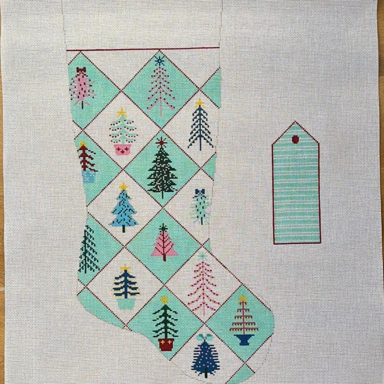 AB07 Candy Quilting Trees Stocking and Tag