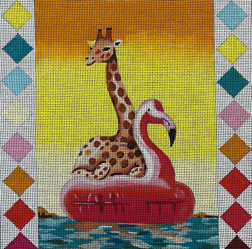 Whimsical Giraffe on Flamingo Float Colors of Praise