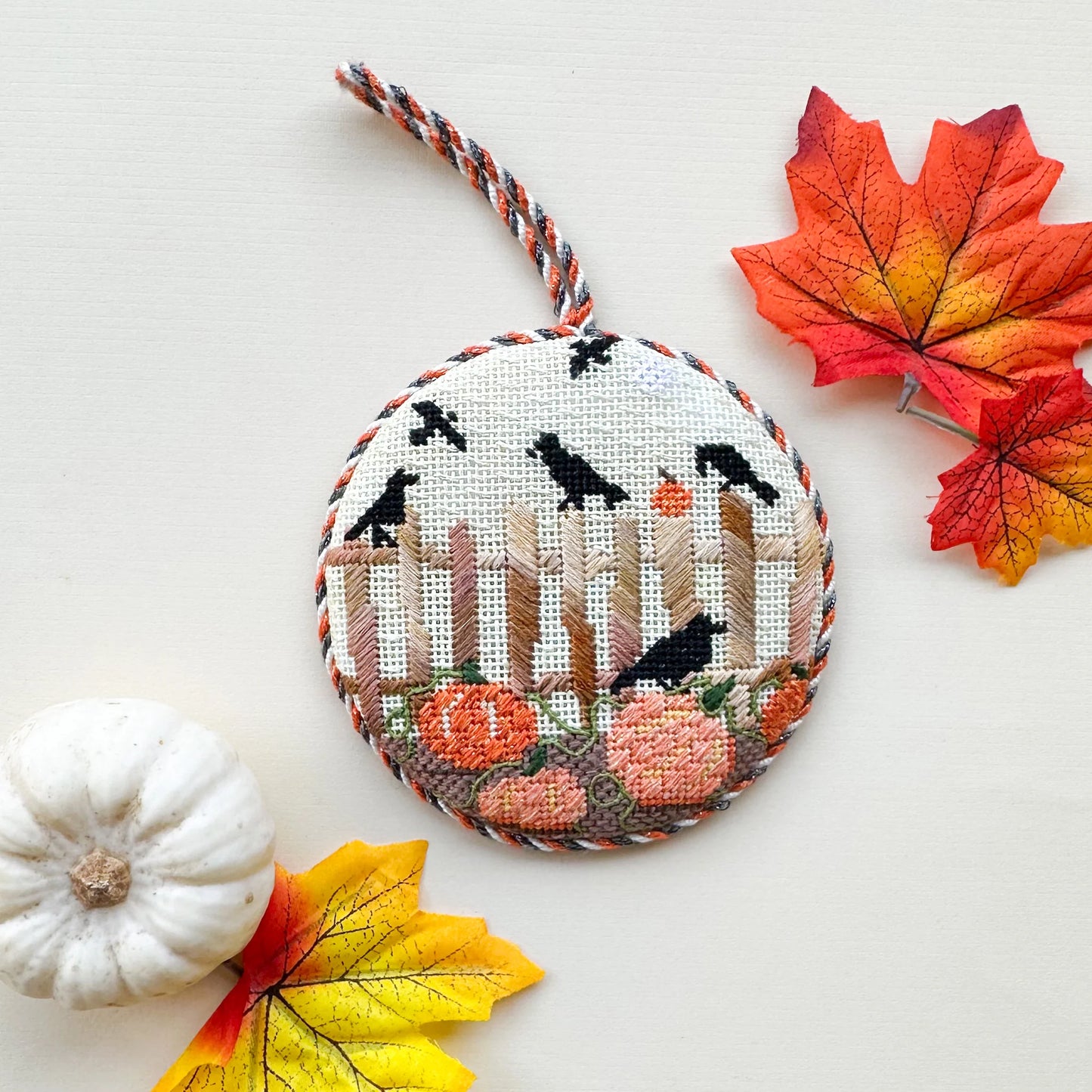 Crows on Fence Ornament Stitch Style