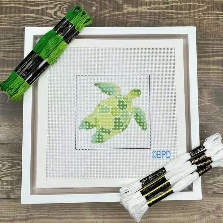 Green Turtle Needlepoint Kit Blue Poppy Designs