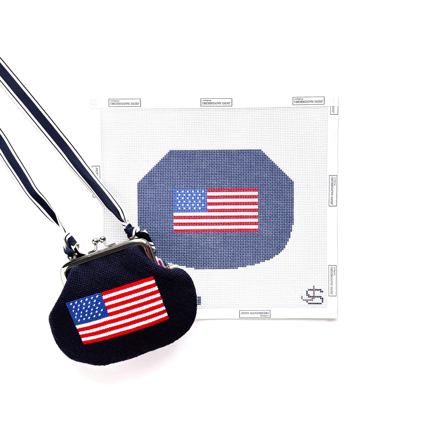 American Flag Kiss Lock Bag Needlepoint Canvas - navy - PREORDER