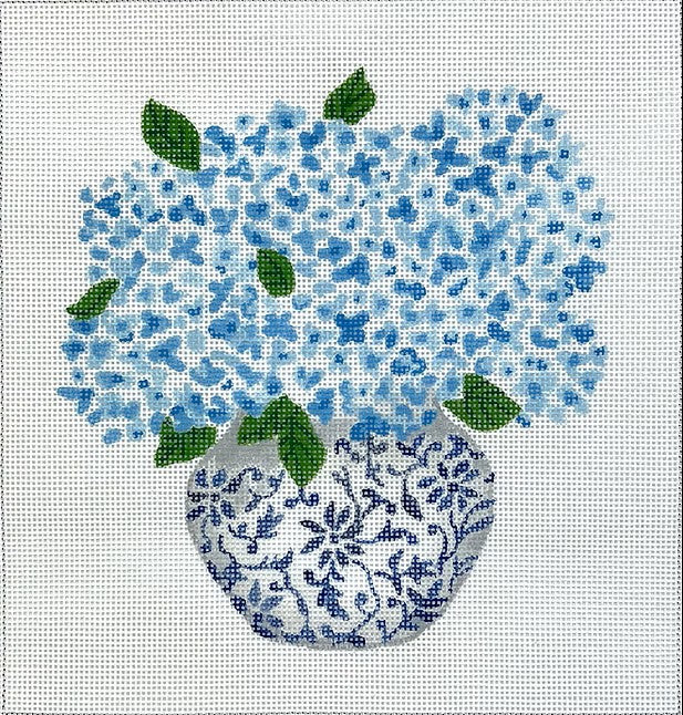 Blue Chinoiserie Pot with Blue Hydrangea 13