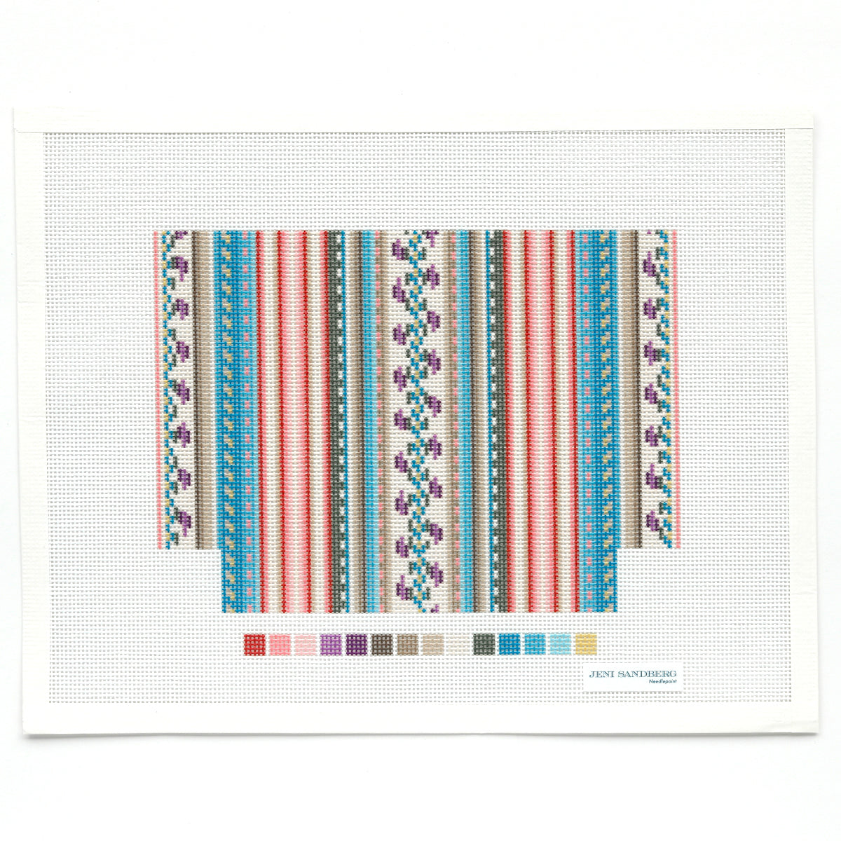 French Stripe Gusset Zipper Bag Needlepoint Canvas - Multicolor Small