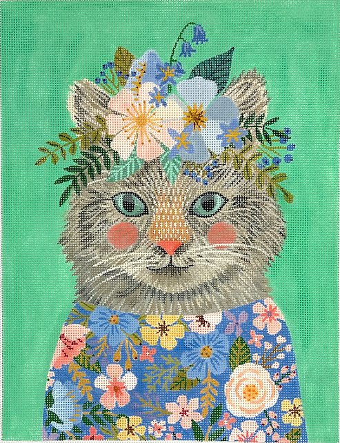 Kitty in Blue & Coral Flowered Dress by Mia Charro