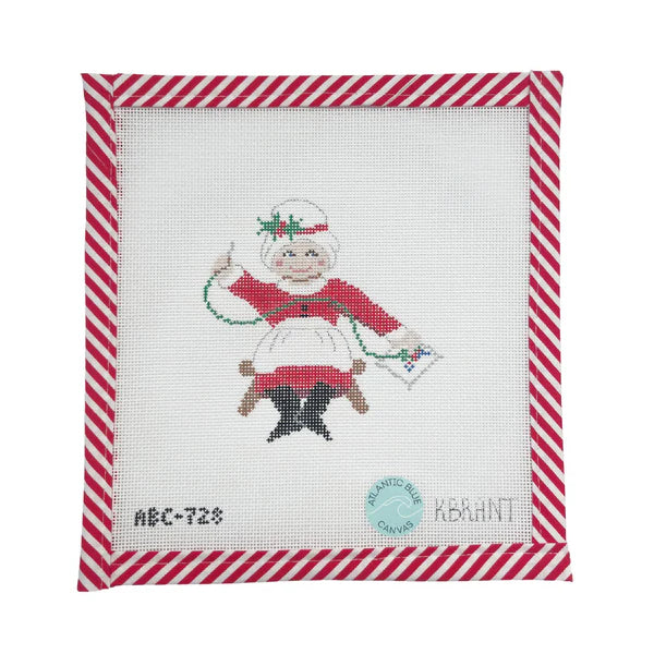 Needlepointing Mrs Claus Atlantic Blue Canvas