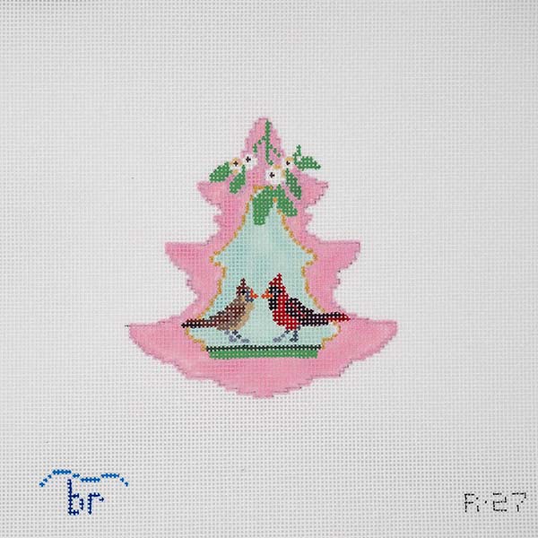 Pink Tree - Cardinal Pair under Mistletoe