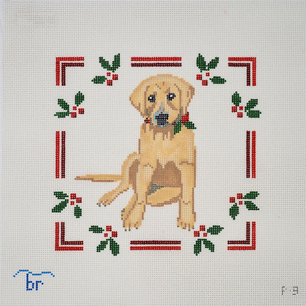 Yellow Lab Puppy with Holly Blue Ridge Stitchery