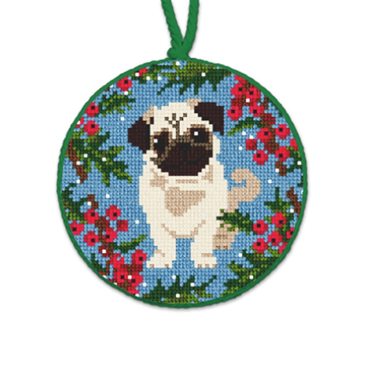 Christmas Pug Ornament Needlepaint 3624