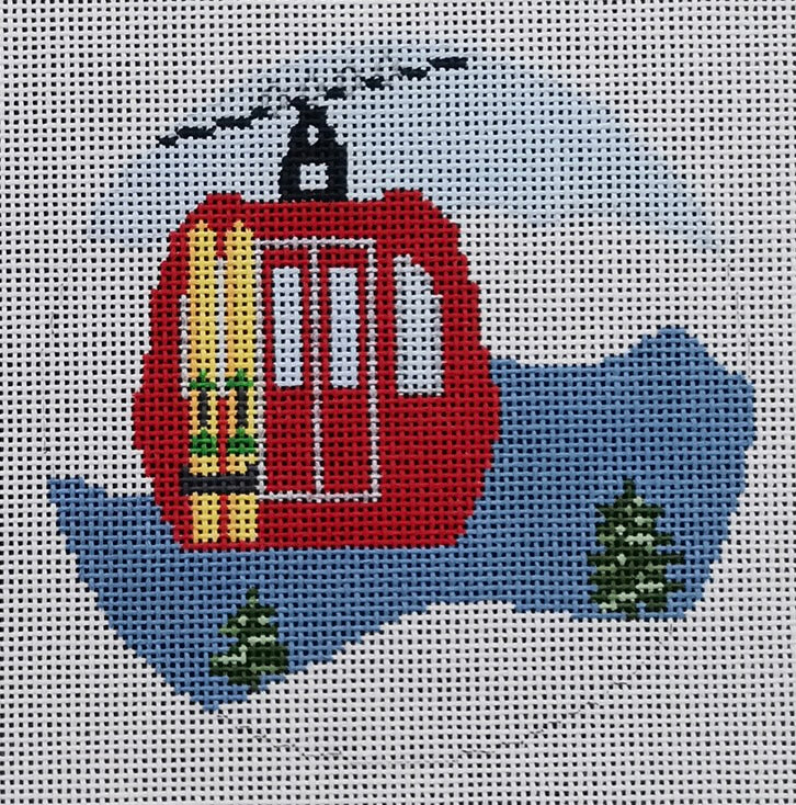 Gondola with Skis Blue Ridge Stitchery