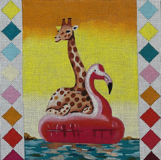 Whimsical Giraffe on Flamingo Float Colors of Praise