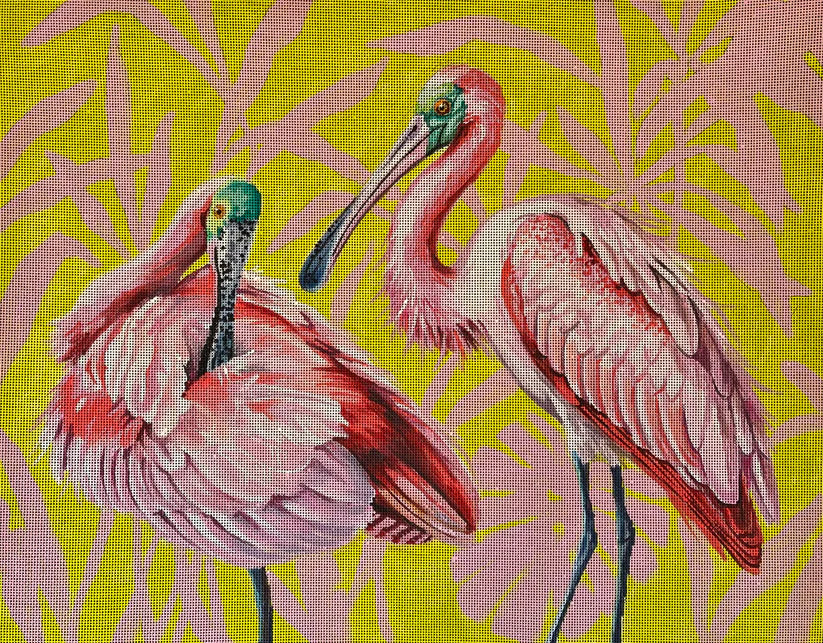 Graceful Spoonbills with Palm Colors of Praise