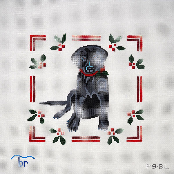 Black Lab Puppy with Holly Blue Ridge Stitchery