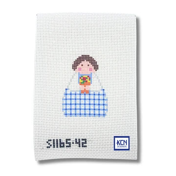 Blue Plaid with Flower Pot Stitchit Angel KC Designers