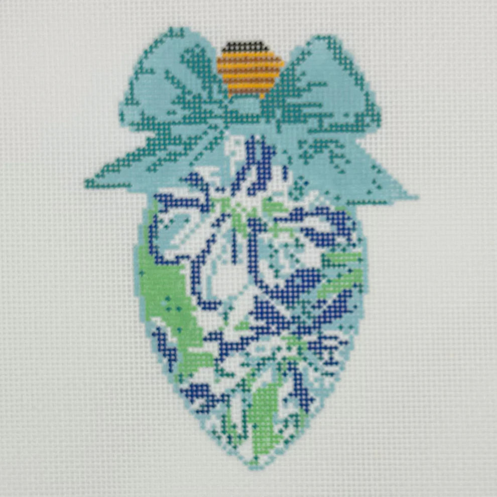 Bow Bulb Blue Floral #8 Needlepoint by Laura