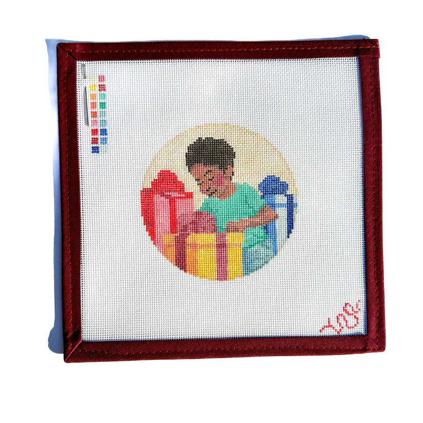 Black Heritage Christmas Collection Boy with Presents Spellbound Stitchery