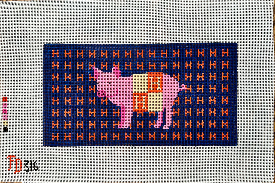 Blue Rectangle Blanket Pig on H Canvas Froopy Designs