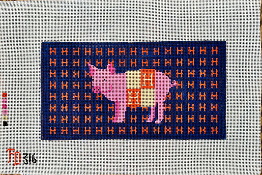 Blue Rectangle Blanket Pig on H Canvas Froopy Designs