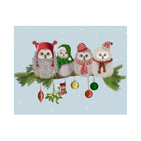 Christmas Fluffy Owls on Branch Fab Funky