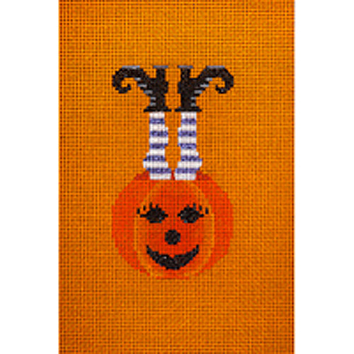 JP Needlepoint Witch Falling in Pumpkin