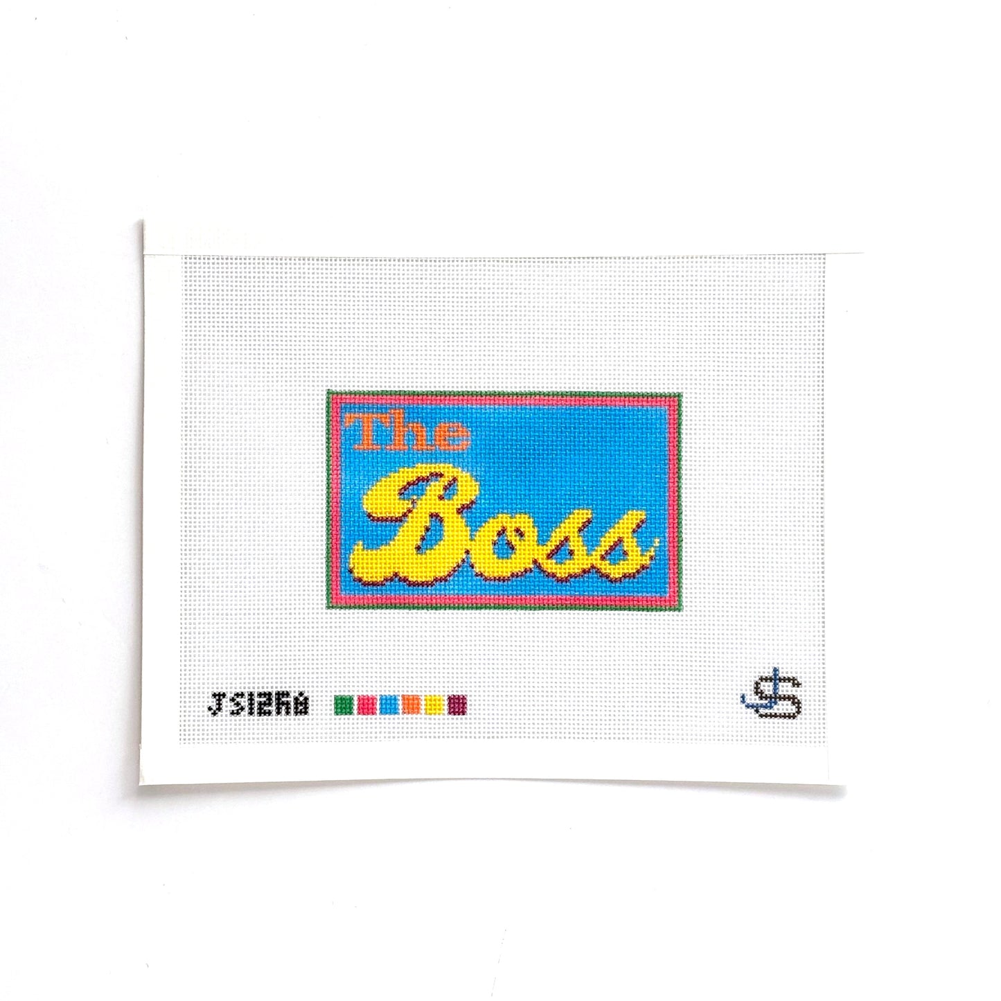 The Boss Paperweight / Ornament Needlepoint Canvas - Bright Scrolly Letters