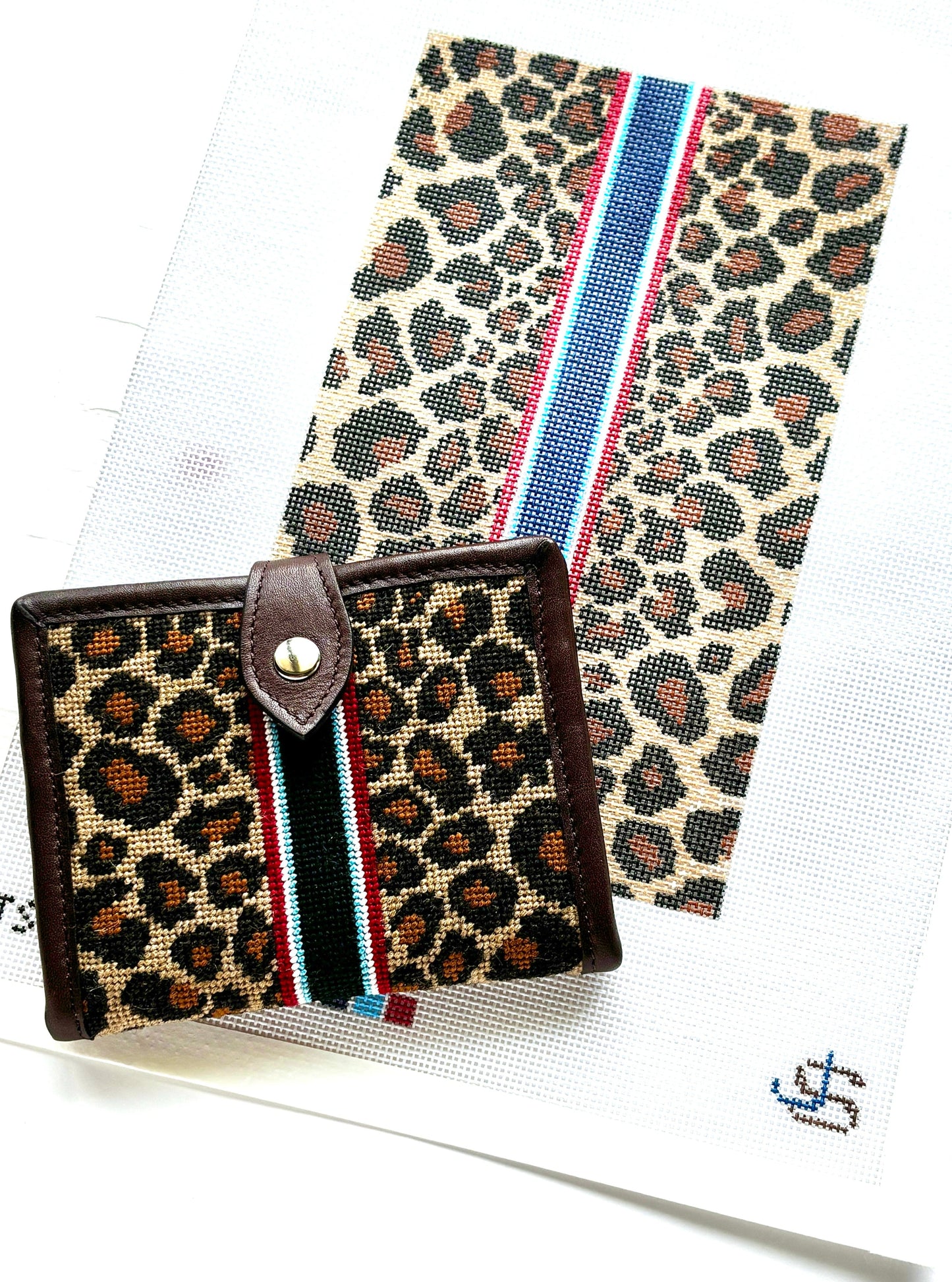 Leopard Pattern Sunglasses Case / Wallet Needlepoint Canvas