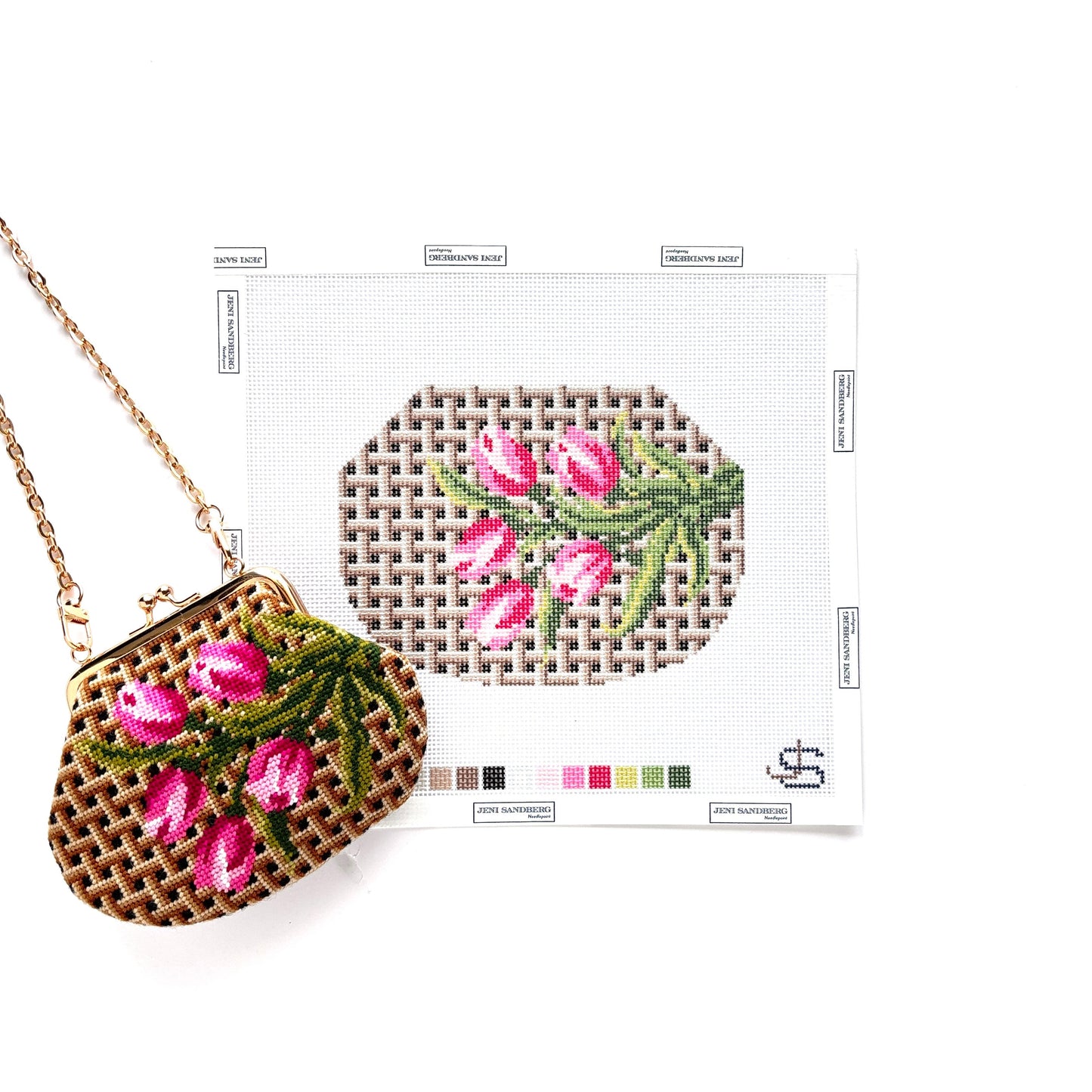 Tulips Kiss Lock Bag Needlepoint Canvas - basketweave - PREORDER