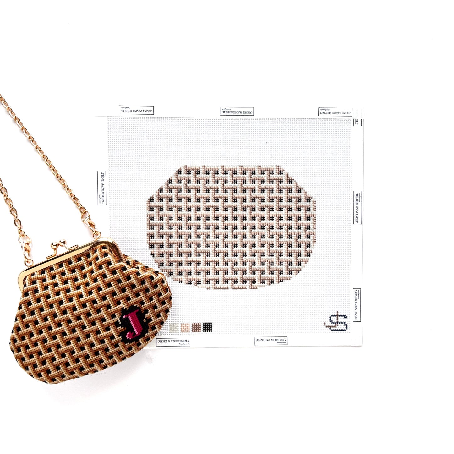 Basketweave Kiss Lock Bag Needlepoint Canvas - PREORDER