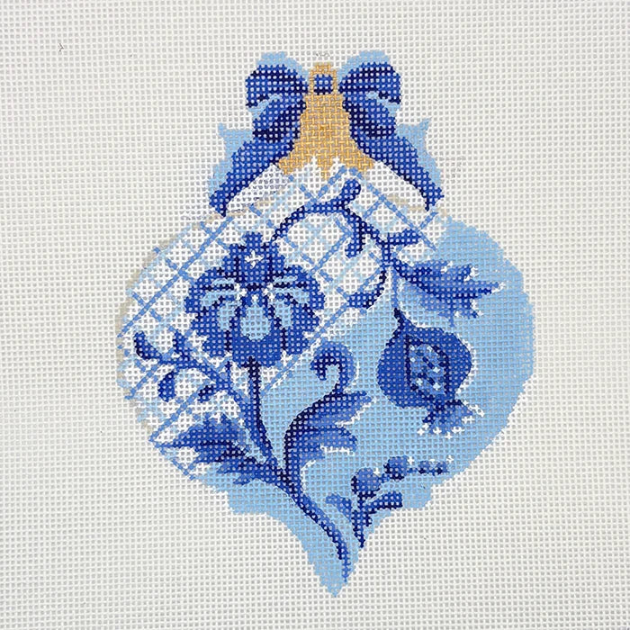 Blue & White Trellis Teardrop Ornament Kelly Clark