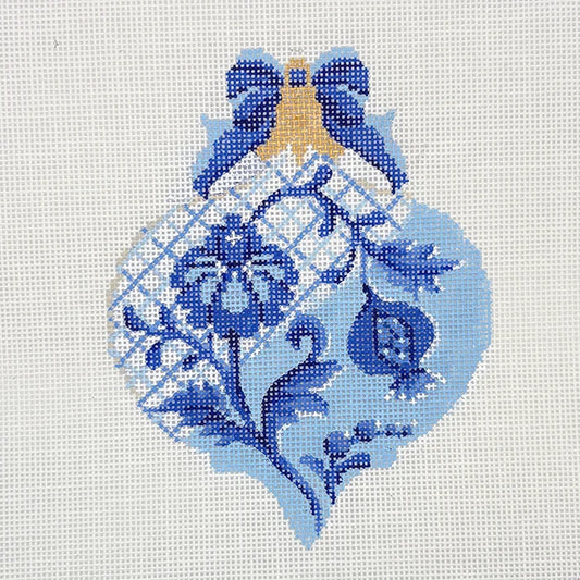 Blue & White Trellis Teardrop Ornament Kelly Clark