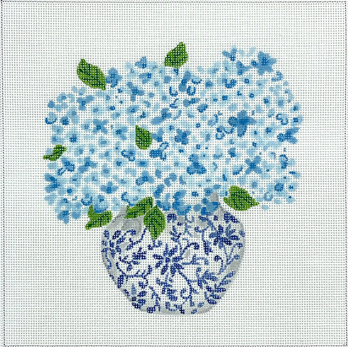 Blue Chinoiserie Pot with Blue Hydrangea