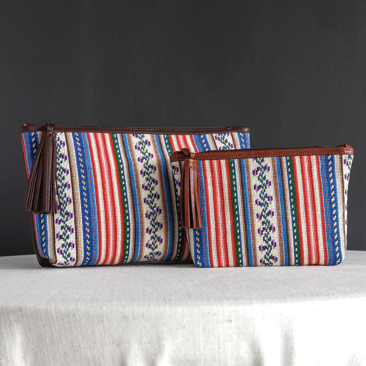 French Stripe Gusset Zipper Bag Needlepoint Canvas - Multicolor Large