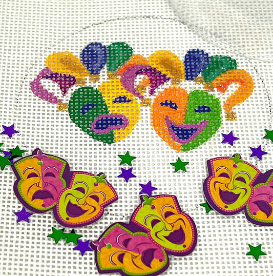 Masks Mardi Gras 3" Round Dome&Confetti