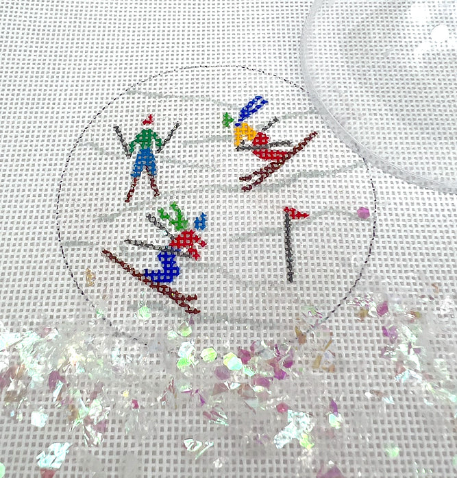 Skiers on Sparkly White Slopes 3" Dome