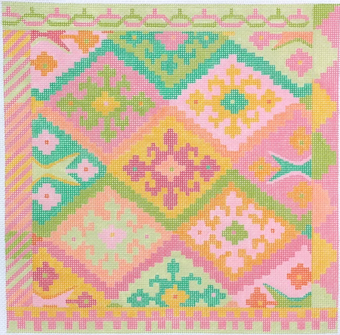 Large Kilim Square with Stepped Diamonds Summer Melon Kate Dickerson