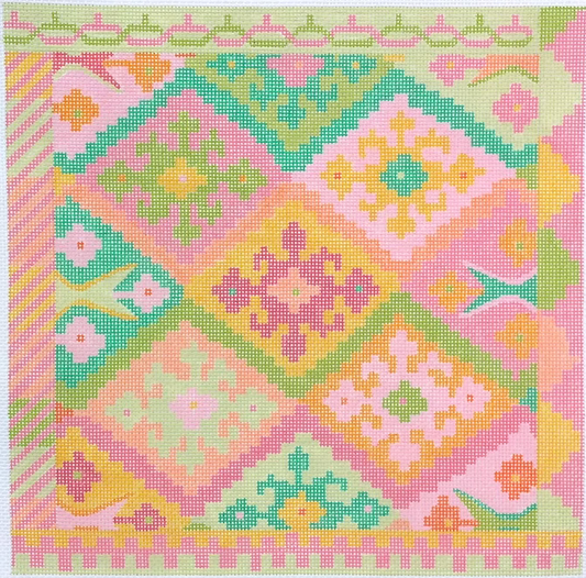 Large Kilim Square with Stepped Diamonds Summer Melon Kate Dickerson