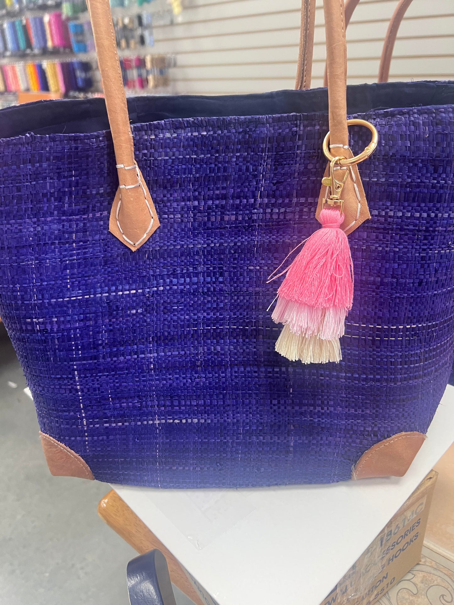 Raffia Tote Medium Purple with Tassel