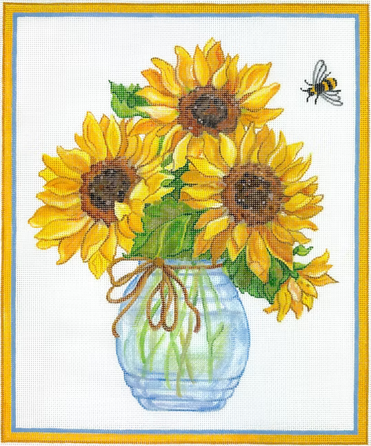 Sunflowers in Glass Vase with Bee Sally Eckman Roberts