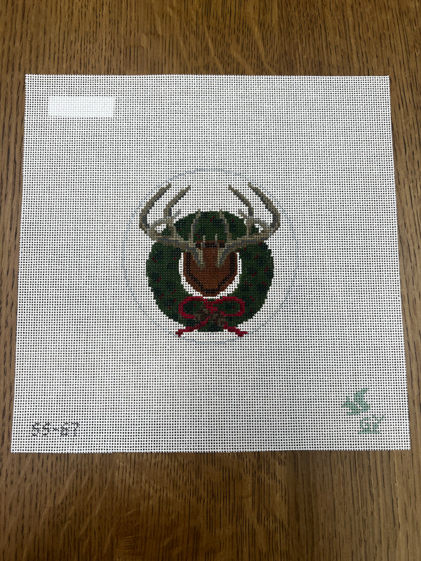Whitetail Antlers W/ Holly Wreath