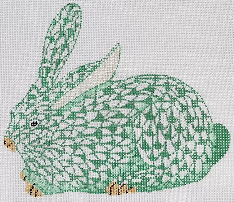 Herend Crouching Bunny Emerald Green Facing Left