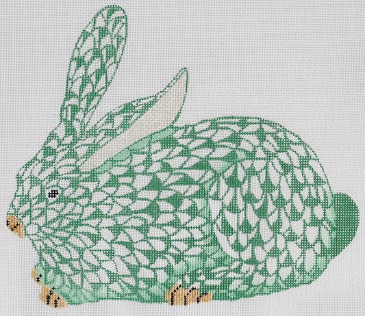 Herend Crouching Bunny Emerald Green Facing Left