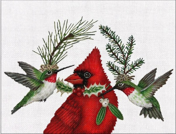 Red cardinal with Hummers Melissa Shirley