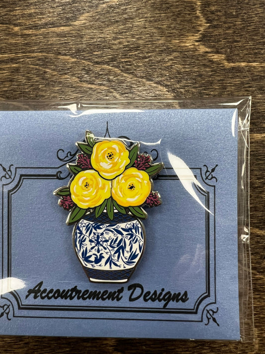 Yellow Flowers Blue Vase Needle Minder