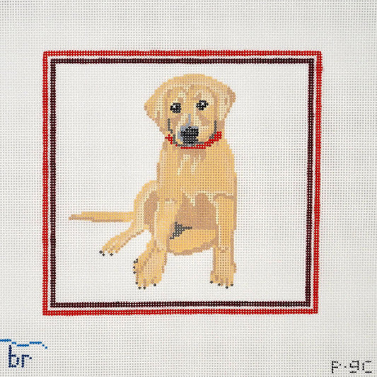Yellow Lab Red Frame Blue Ridge Stitchery