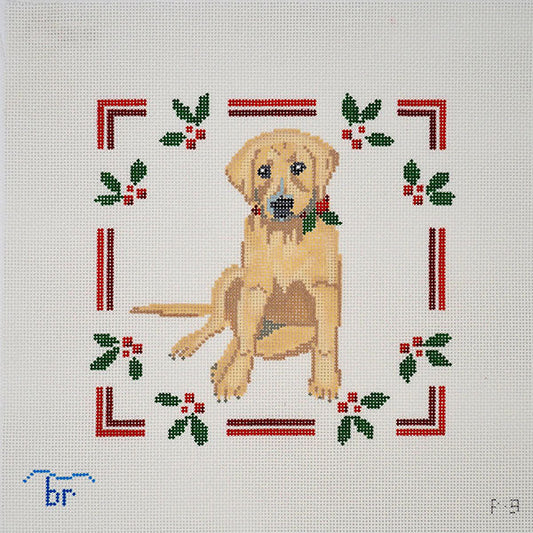 Yellow Lab Puppy with Holly Blue Ridge Stitchery