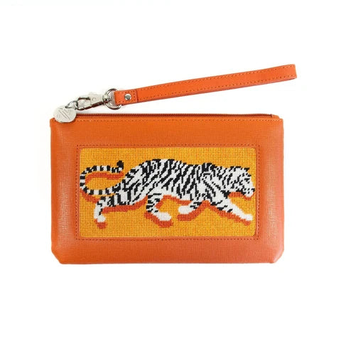 Orange Leather Accessory Bag Bradley Needlepoint