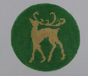 Gold Reindeer on Green Background KK0121